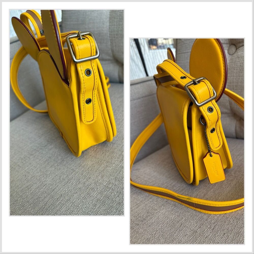 COACH x DISNEY MICKEY MOUSE W/Ears Crossbody Leather Bag Yellow limited edition - Picture 6 of 8